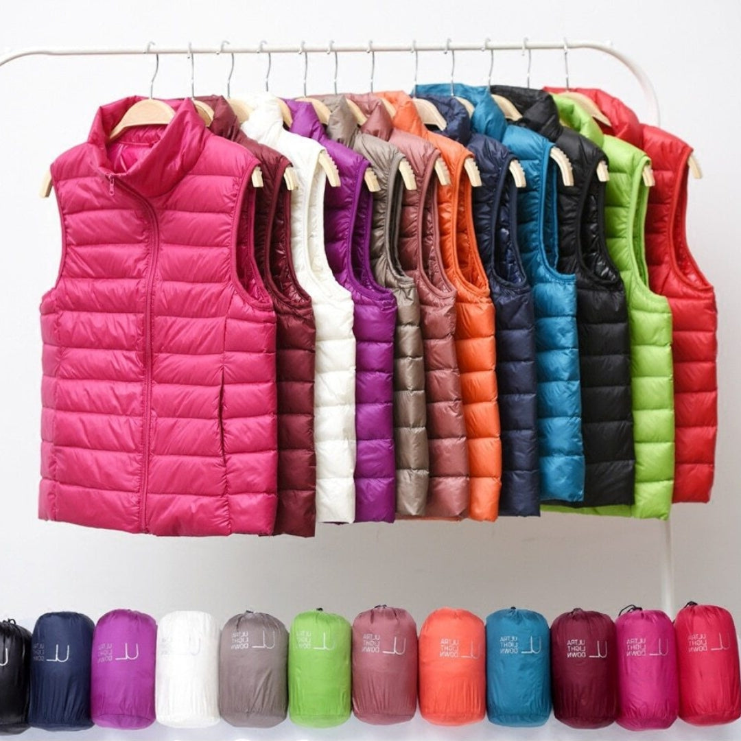 Galora – Ny bodywarmer med vita andfjädrar